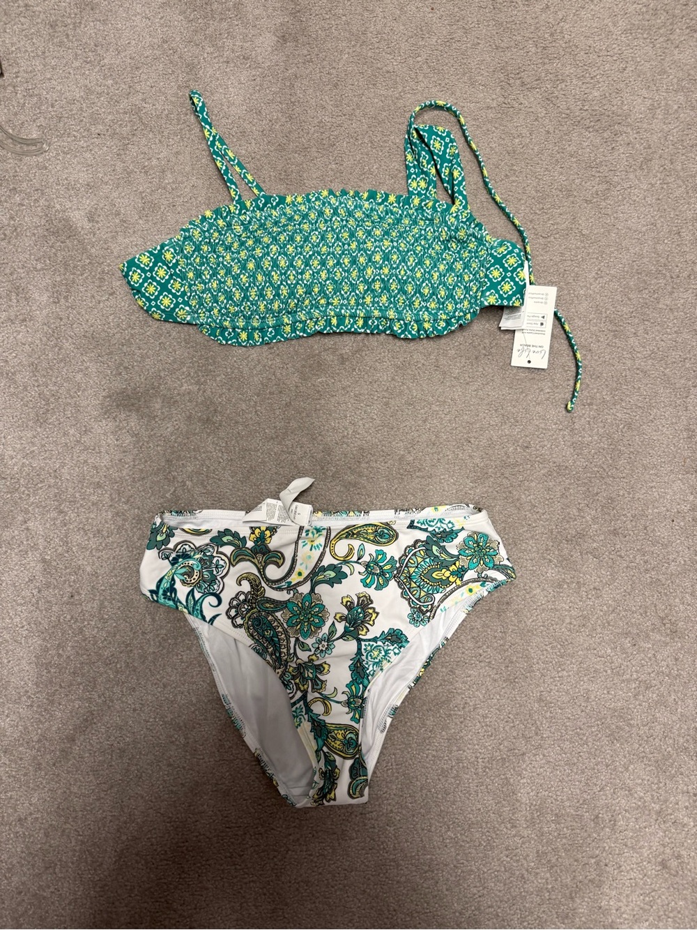 Cupshe White Bikini Bottom with green and Yellow Paisley Print